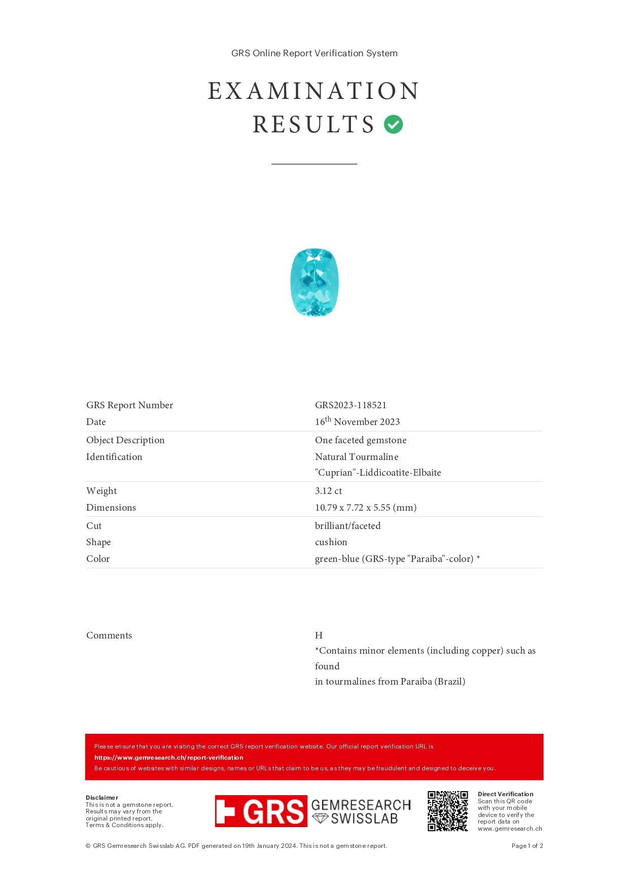 Cushion-cut Paraiba tourmaline 3.12 carats, Mozambique Image №6
