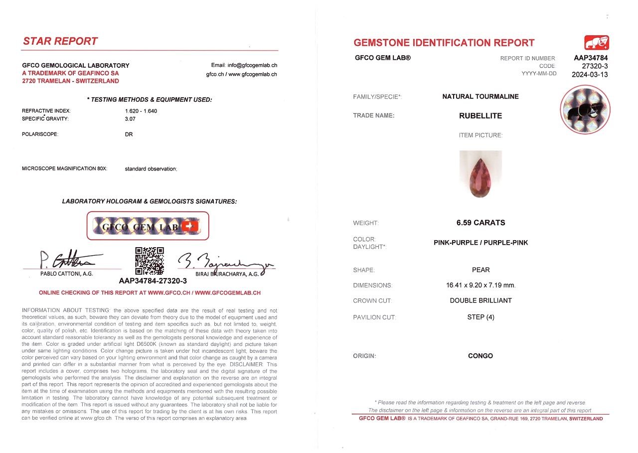 Red-pink rubellite in pear cut 6.59 carats, Congo Image №6