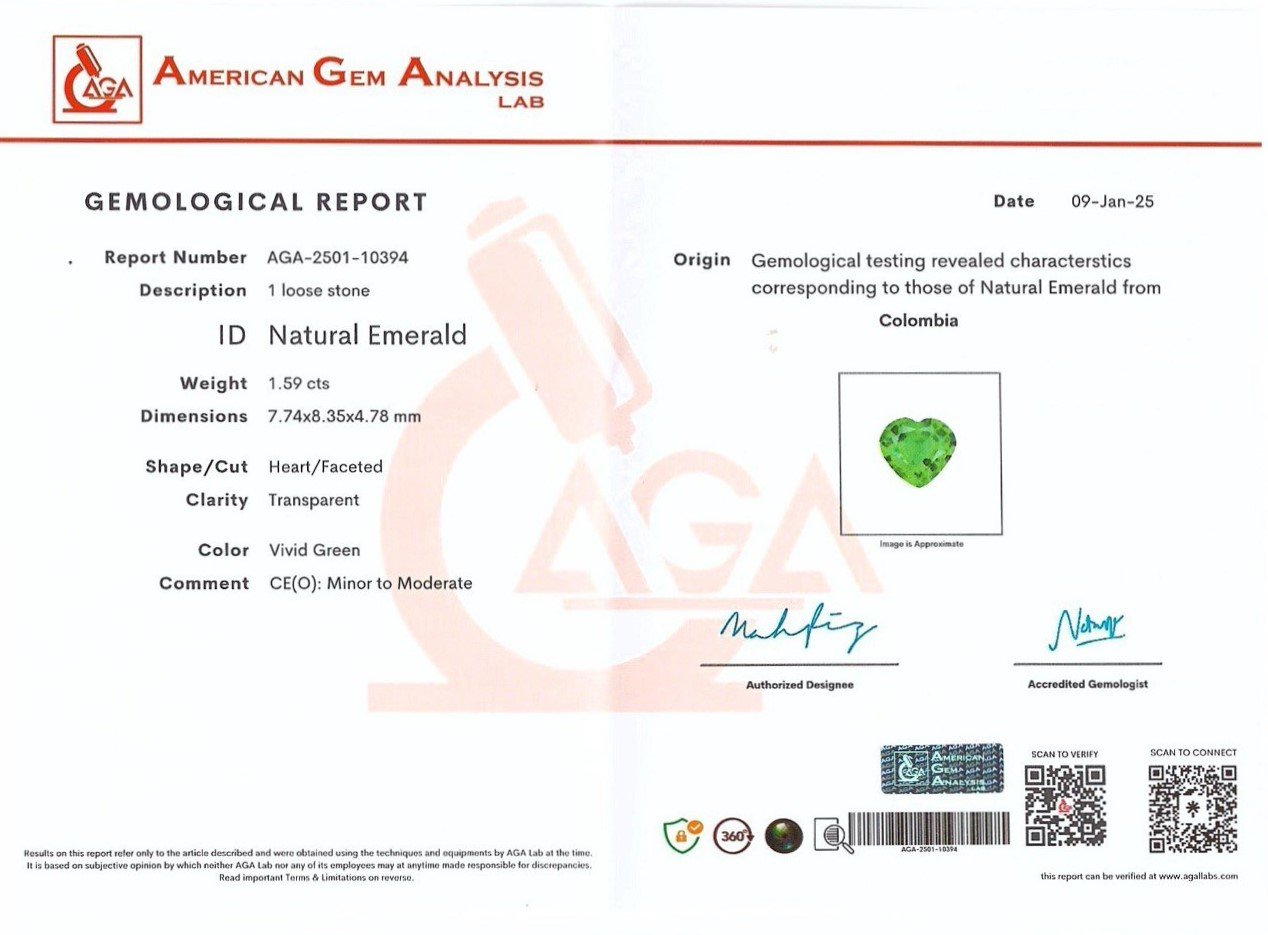 Vivid green emerald in heart cut 1.59 carats, Colombia Image №6