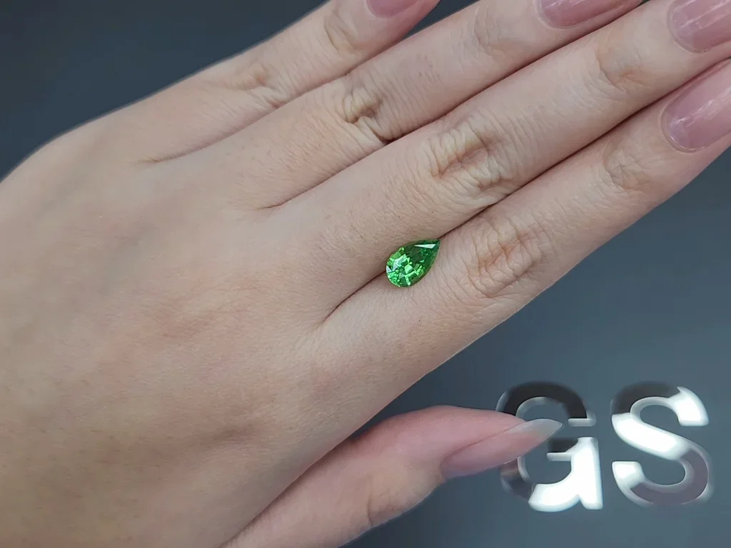 Neon Green tsavorite garnet in pear cut 1.51 carats, Tanzania Image №2