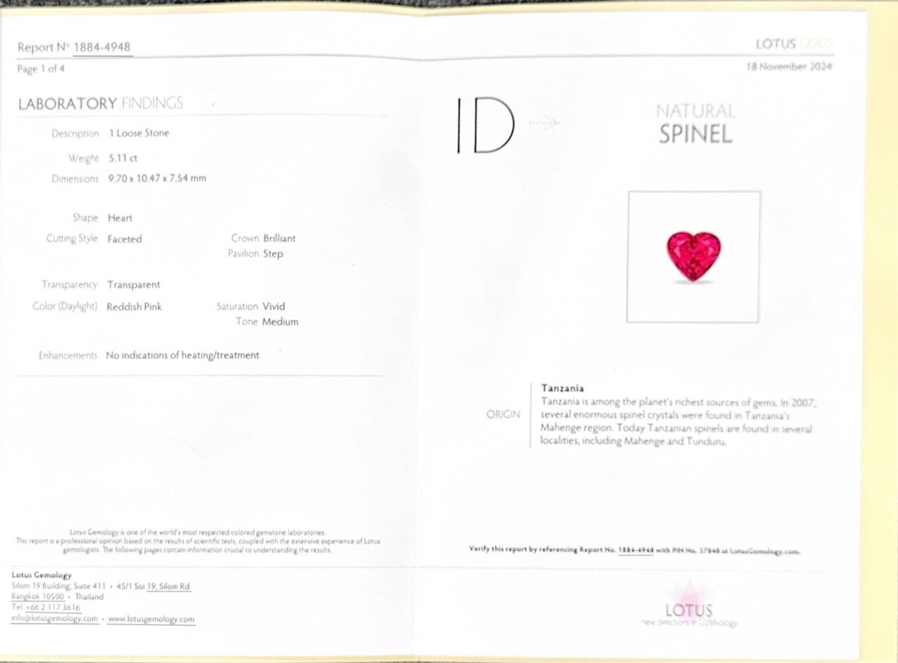 Spinel Mahenge Vivid Pink heart shape 5.11 carats, Tanzania   Image №6