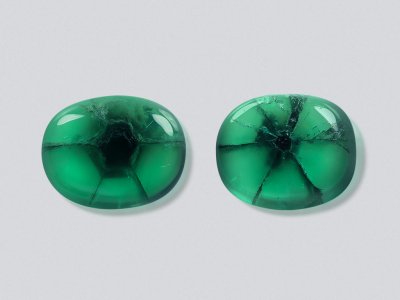 Pair of trapiche emeralds cabochon cut 3.56 carats, Colombia photo