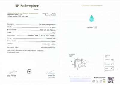 Certificate Neon blue Paraiba tourmaline in pear cut 6.76 carats, Mozambique