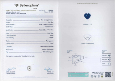 Certificate Royal Blue sapphire in heart shape 5.01 carats, Sri Lanka 