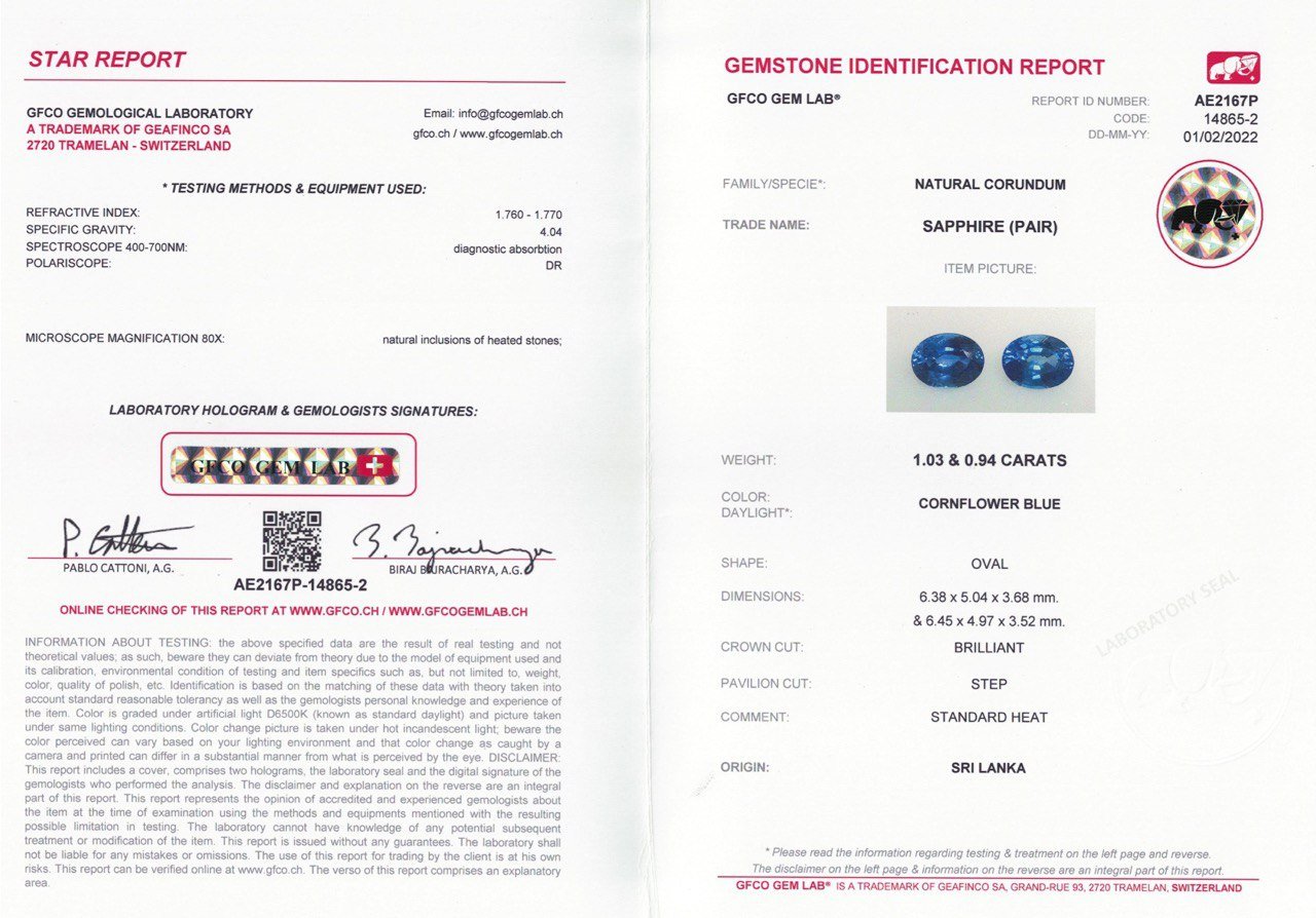 Pair of oval cut Cornflower sapphires 1.97 ct, Sri Lanka Image №4