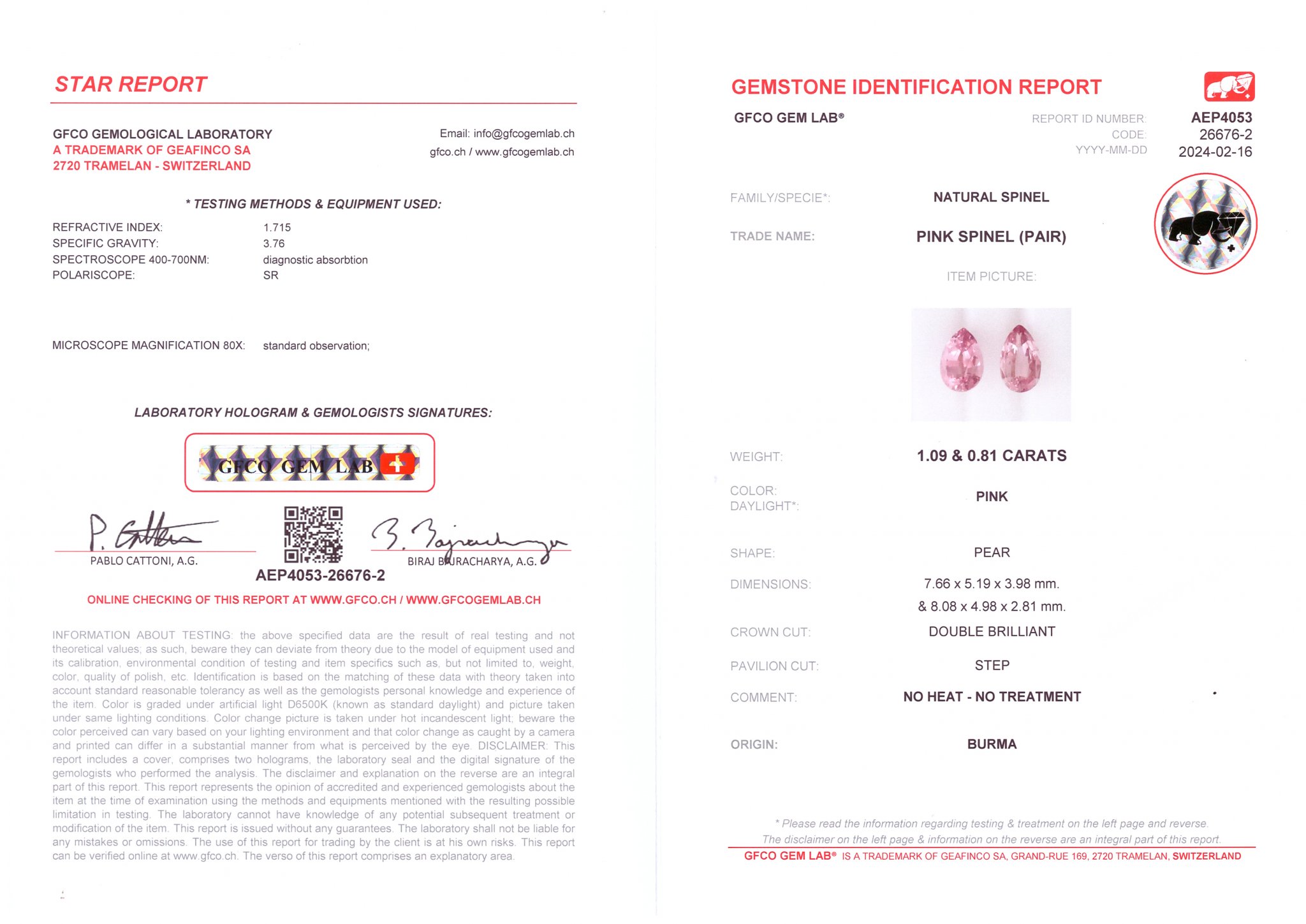 Pair of pink spinels in pear cut 1.90 carats, Tajikistan Image №2