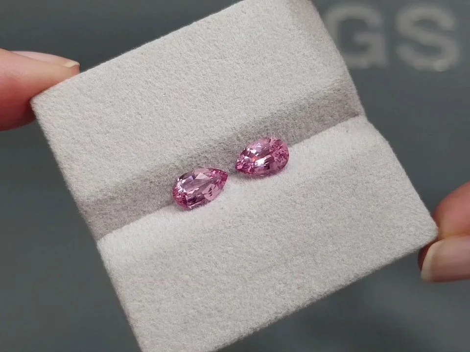 Pair of pink spinels in pear cut 1.90 carats, Tajikistan Image №5