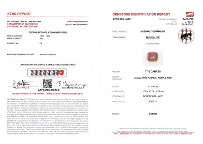 Certificate Intense pink-orange cushion-cut tourmaline 7.76 carats, Africa