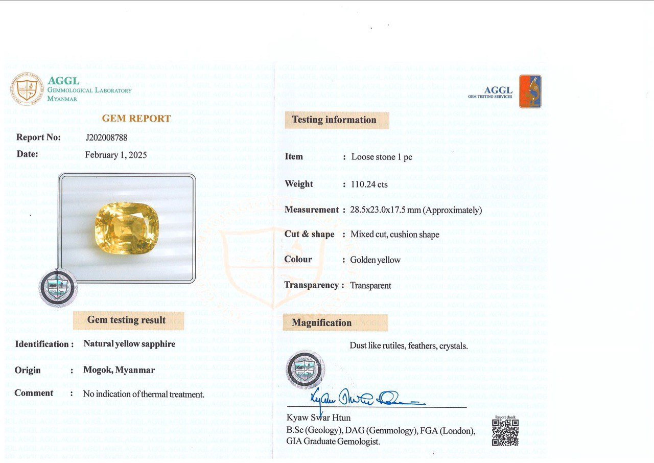 Unheated sapphire Golden Yellow cushion cut 110.24 carats, Burma  Image №5
