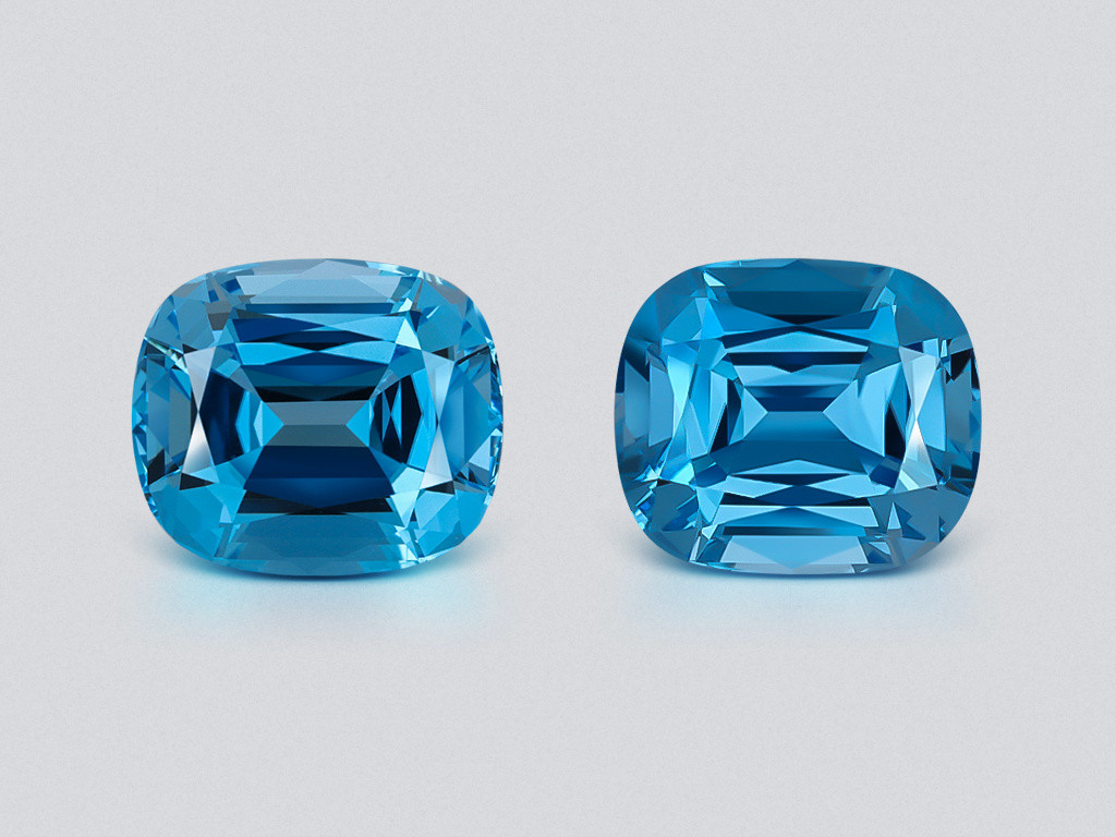 Pair of large topaz Swiss Blue cushion cut 31.31 carats, Brazil Image №1