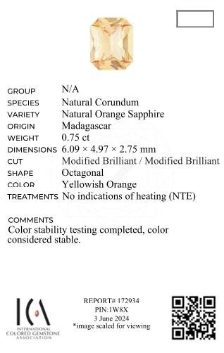 Orange radiant cut sapphire 0.75 carats, Madagascar Image №6