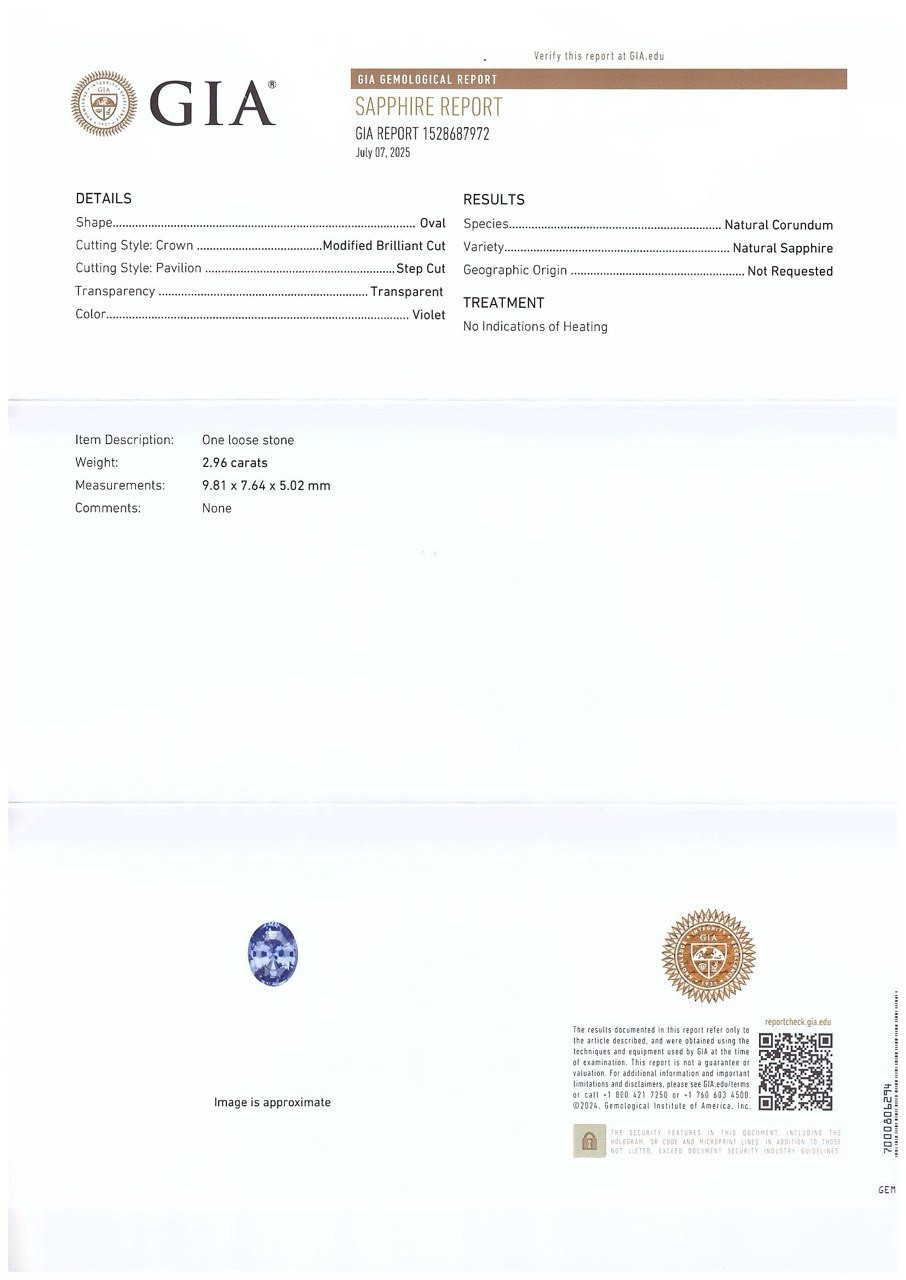 Unheated purple or Lavender sapphire in oval cut 2.96 carats, Sri Lanka Image №6