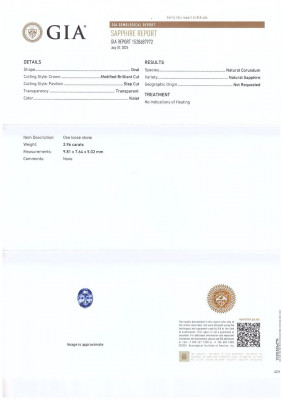 Certificate Unheated purple or Lavender sapphire in oval cut 2.96 carats, Sri Lanka