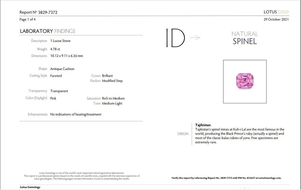 Cushion cut pink spinel 4.78 ct, Tajikistan, Lotus Image №5