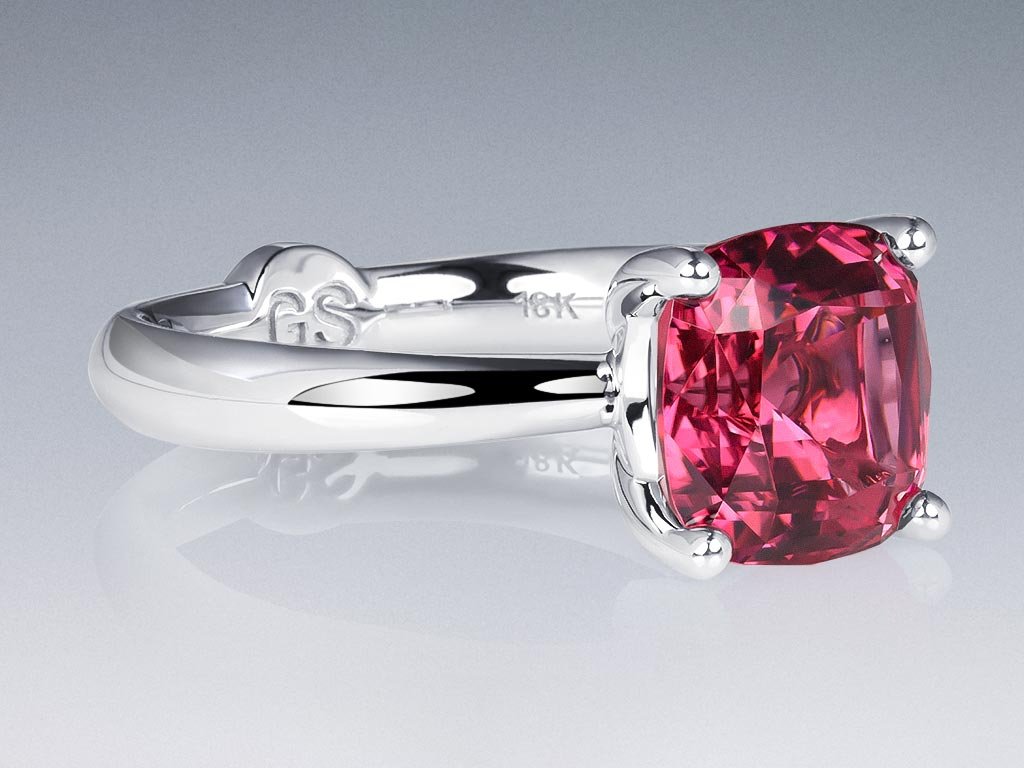 Ring with rich pink rubellite 2.95 carats in 18K white gold Image №2