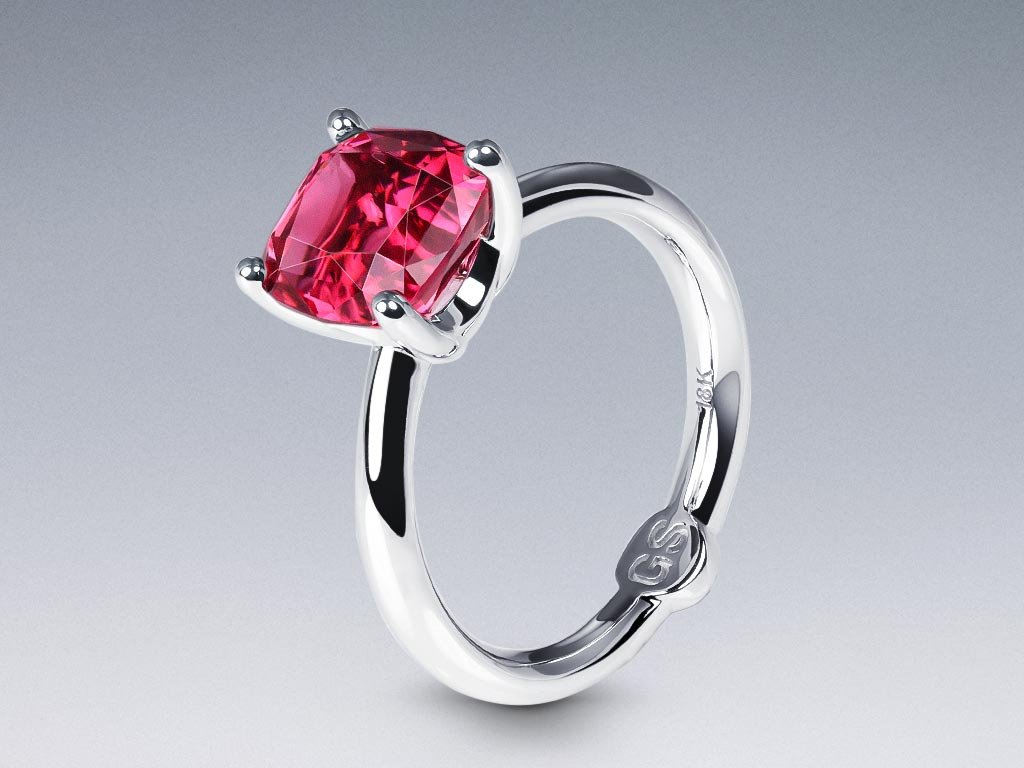 Ring with rich pink rubellite 2.95 carats in 18K white gold Image №4