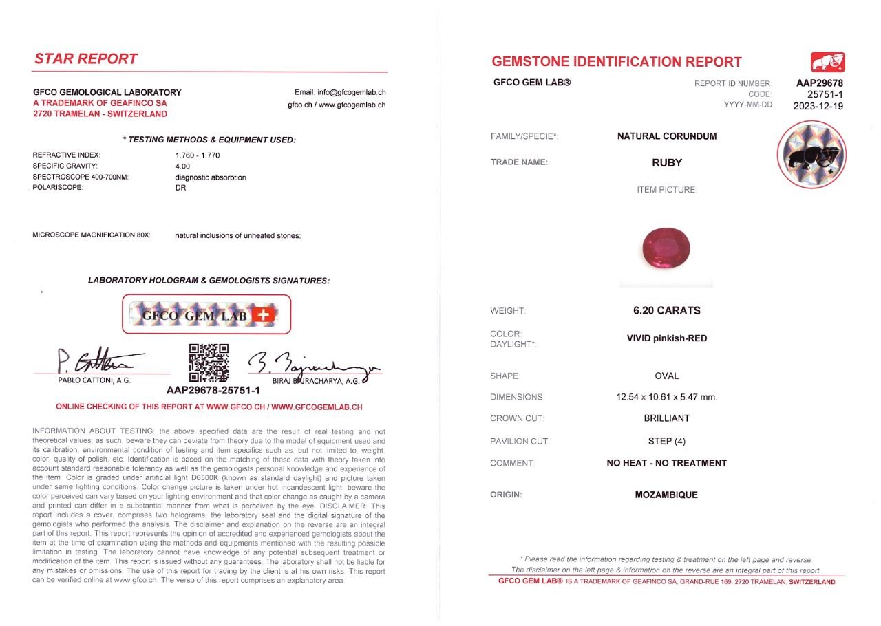 Investment grade unheated ruby from Mozambique 6.20 ct, Pigeon's Blood, GRS Image №8