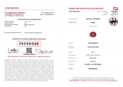 Certificate Investment grade unheated ruby from Mozambique 6.20 ct, Pigeon's Blood, GRS