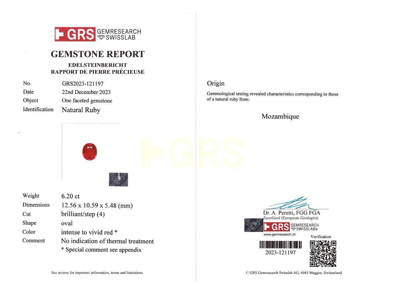 Investment grade unheated ruby from Mozambique 6.20 ct, Pigeon's Blood, GRS Image №5