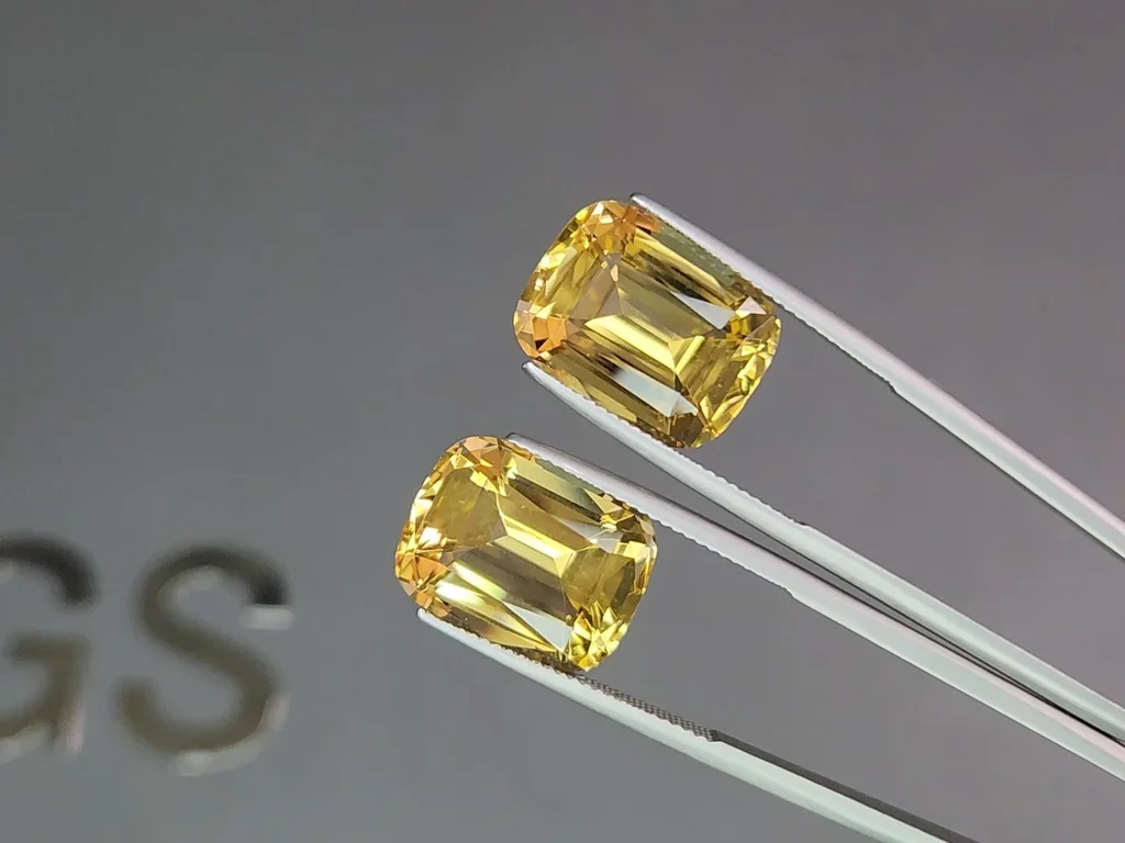 Set of yellow citrines in a high-precision cushion cut 33.52 carats, Africa Image №4