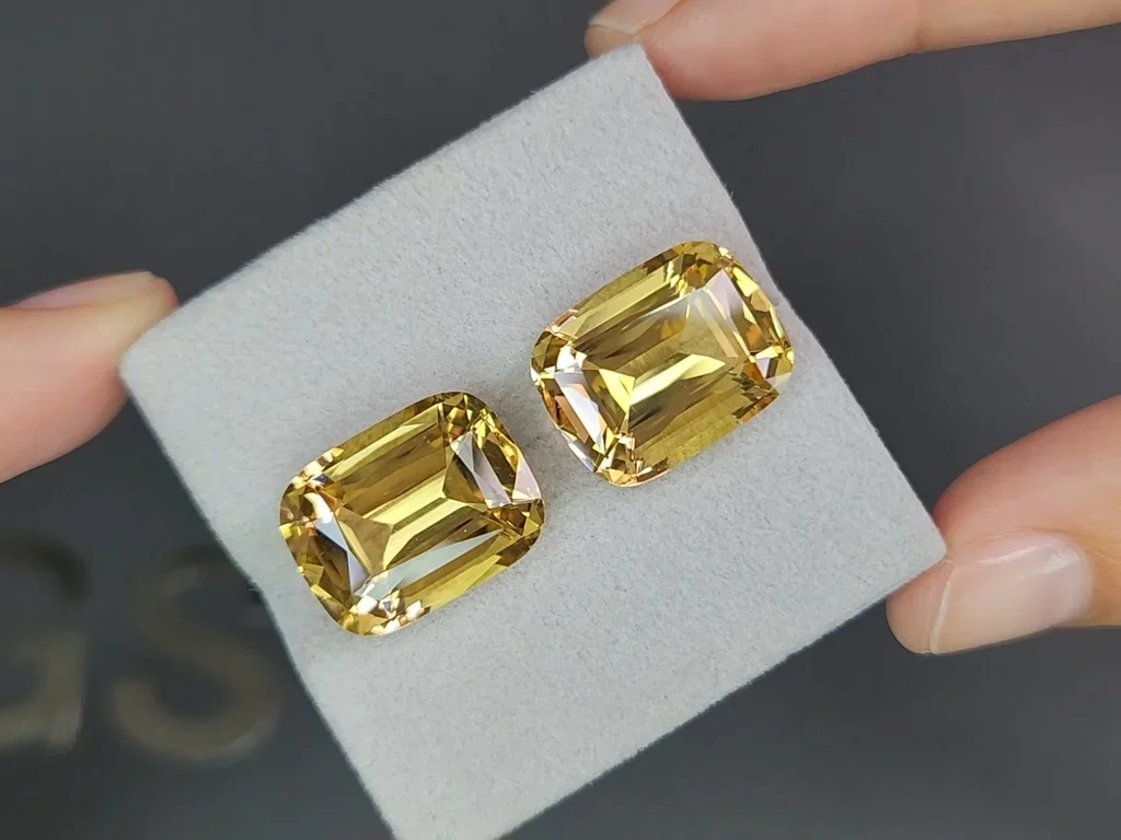 Set of yellow citrines in a high-precision cushion cut 33.52 carats, Africa Image №6