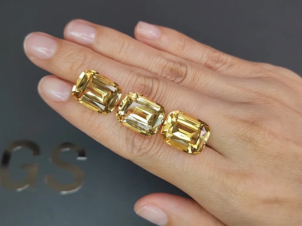 Set of yellow citrines in a high-precision cushion cut 33.52 carats, Africa Image №2