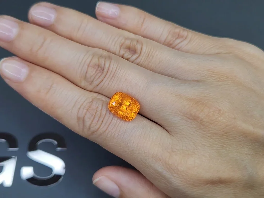 Top color spessartite garnet Fanta cushion cut 6.85ct, Africa Image №2