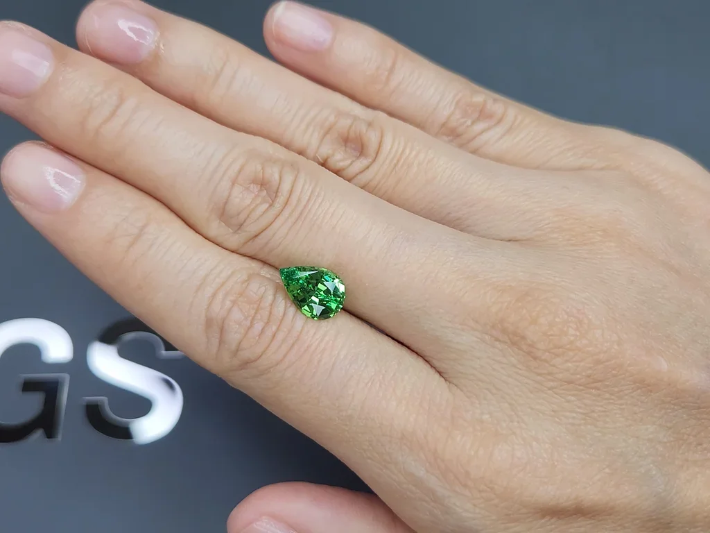 Intense Green tsavorite garnet in pear cut 2.05 carats, Tanzania Image №2