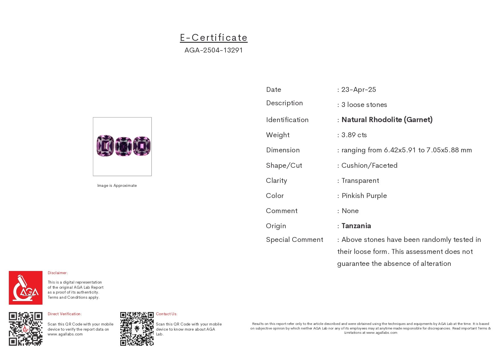 Set of rhodolite garnets in cushion cut 3.89 carats, Tanzania Image №6