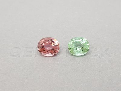 Contrasting pair of mint and pink tourmalines 7.40 ct photo