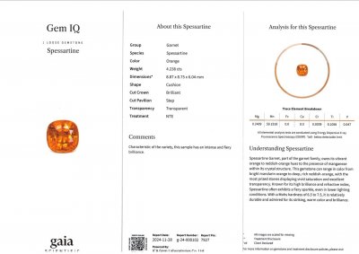 Certificate Top Fanta color spessartite garnet in cushion cut 4.23 carats, Africa