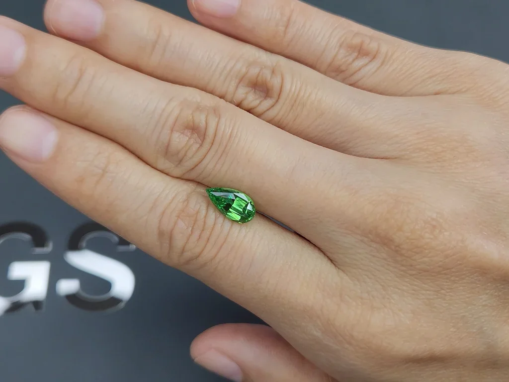 Neon Green tsavorite garnet in pear cut 1.75 carats, Tanzania Image №2