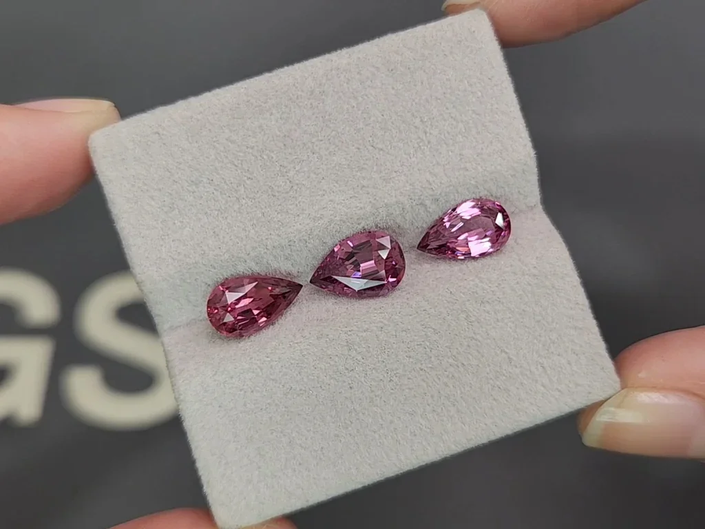 Set of rhodolite garnets in pear cut 4.77 carats, Tanzania Image №5
