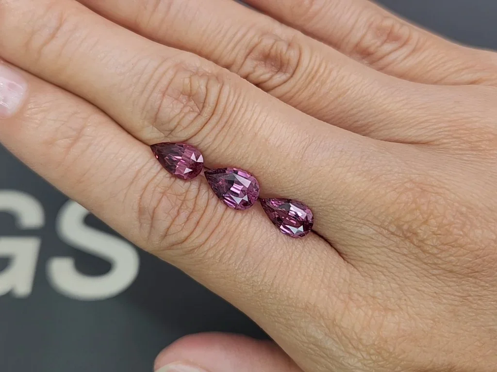Set of rhodolite garnets in pear cut 4.77 carats, Tanzania Image №2