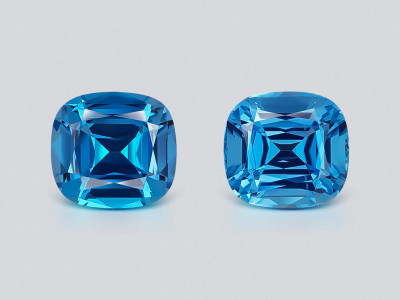 Pair of large topaz Vivid Swiss Blue cushion cut 34.17 carats, Brazil  photo