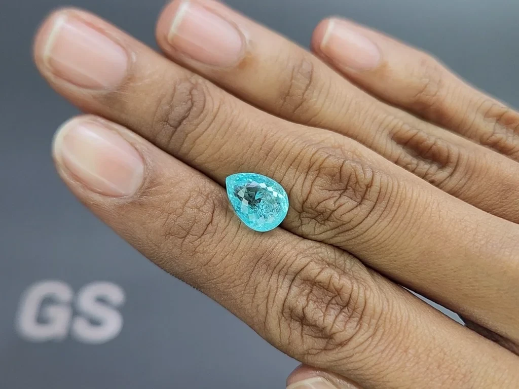 Neon-blue Paraiba tourmaline pear cut 3.90 carats, Mozambique Image №2