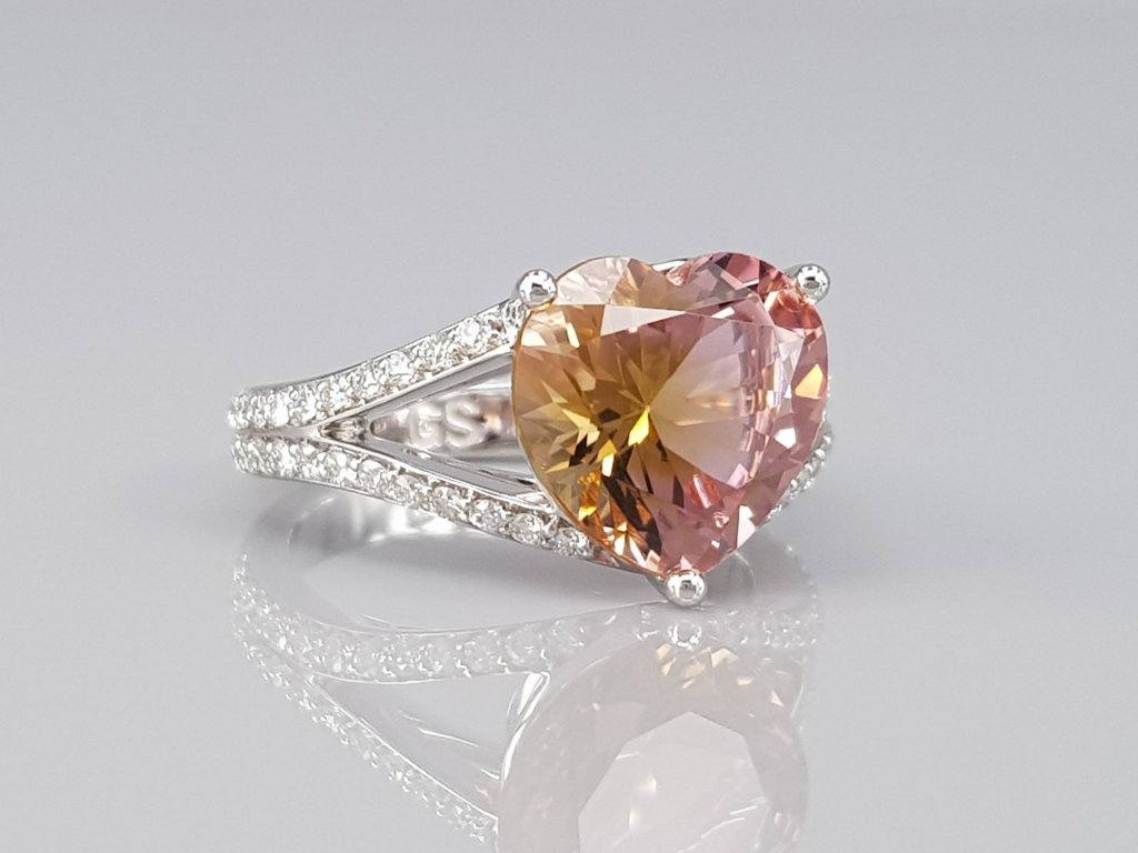 Ring with bi-color tourmaline 4.03 ct  and diamonds in 18K white gold Image №2