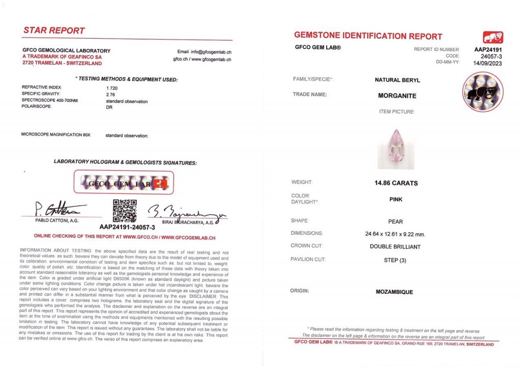 Ring with 14.86 carat Mozambique morganite ring set with diamonds in 18K white gold Image №5