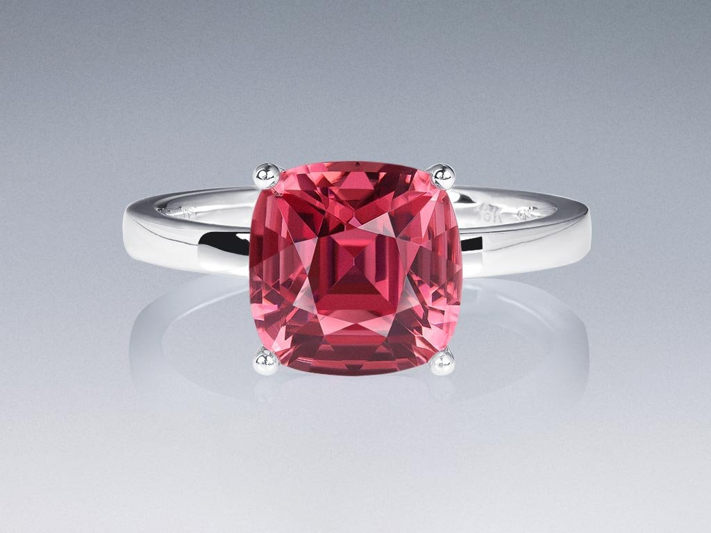 Ring with pink-orange rubellite 3.37 carats in 18K white gold Image №1