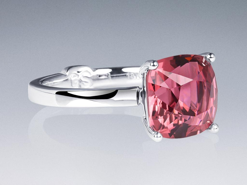Ring with pink-orange rubellite 3.37 carats in 18K white gold Image №2