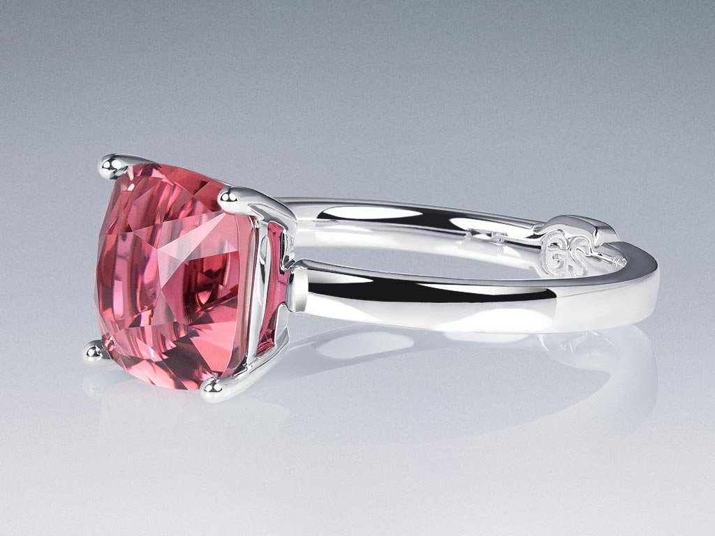 Ring with pink-orange rubellite 3.37 carats in 18K white gold Image №3