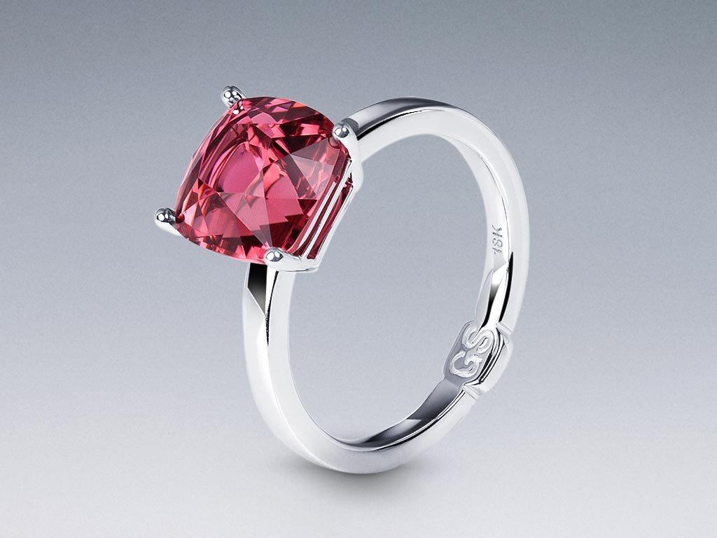 Ring with pink-orange rubellite 3.37 carats in 18K white gold Image №4