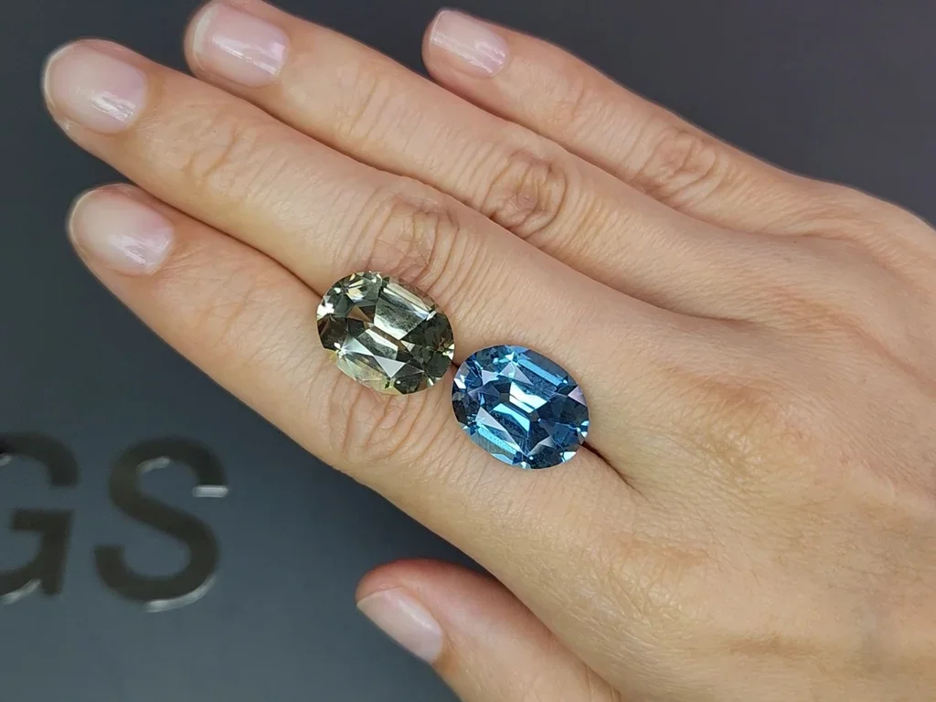 Pair of Sky blue topaz and prasiolite (green quartz) in high precision oval cut 19.48 carats  Image №2