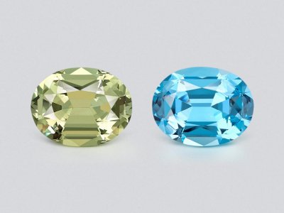 Pair of Sky blue topaz and prasiolite (green quartz) in high precision oval cut 19.48 carats  photo