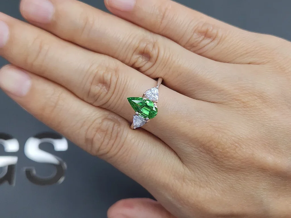Neon Green tsavorite garnet in pear cut 1.53 carats, Tanzania Image №5