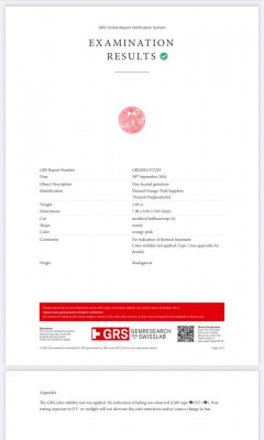 Certificate Unheated sapphire Padparadscha with Sunset hue round cut 2.02 carats, Sri Lanka