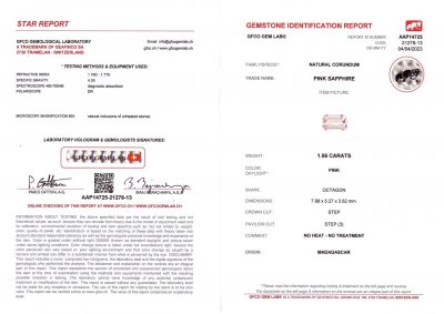 Certificate Pale pink unheated octagon cut sapphire 1.56 ct