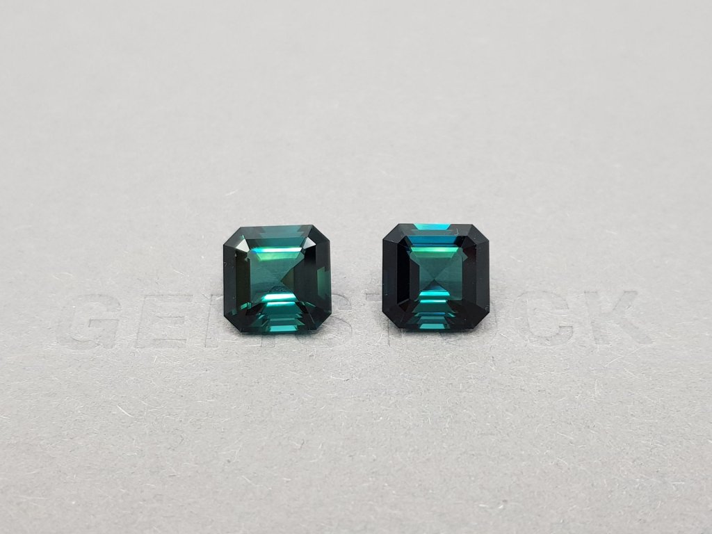 Pair of Asscher cut indigolite tourmalines 6.91 ct Image №1
