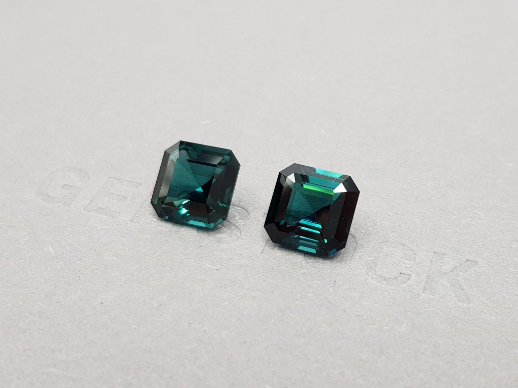 Pair of Asscher cut indigolite tourmalines 6.91 ct Image №3