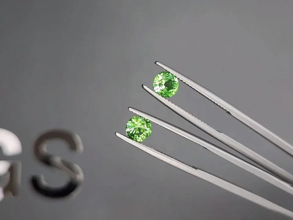 Pair of intense green tsavorites in round cut 2.10 carats, Tanzania Image №3